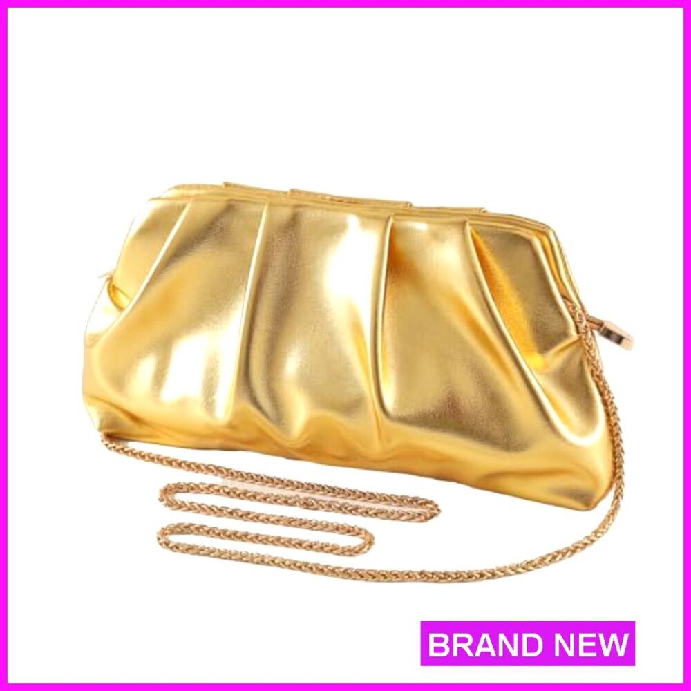 Ruched Clutch Purse with Detachable Chain Strap Crossbody Evening Bag - Picture 2 of 6